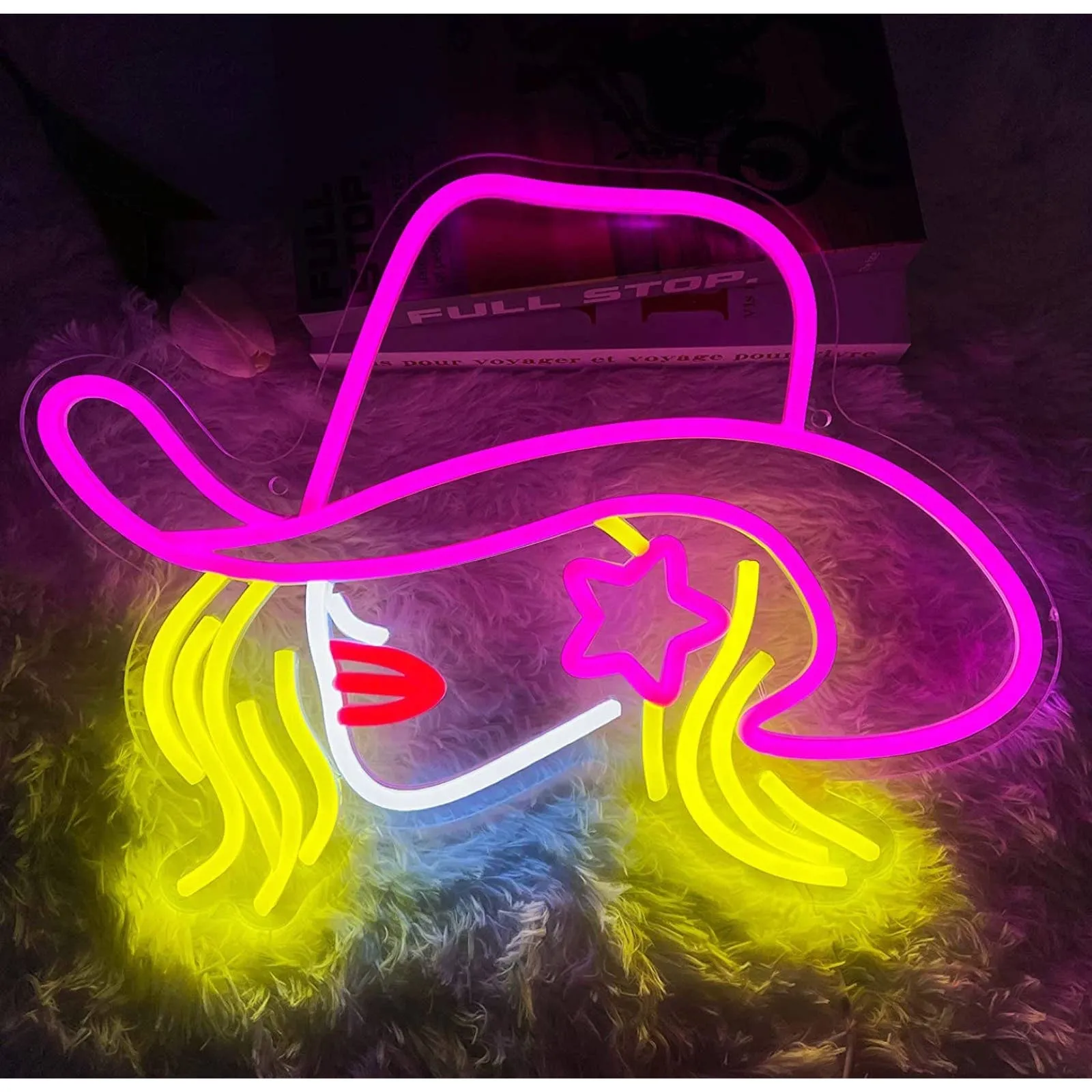 Fun Bright Pink Cowgirl Hat LED Night Light Room Wall Decoration