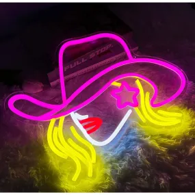 Fun Bright Pink Cowgirl Hat LED Night Light Room Wall Decoration