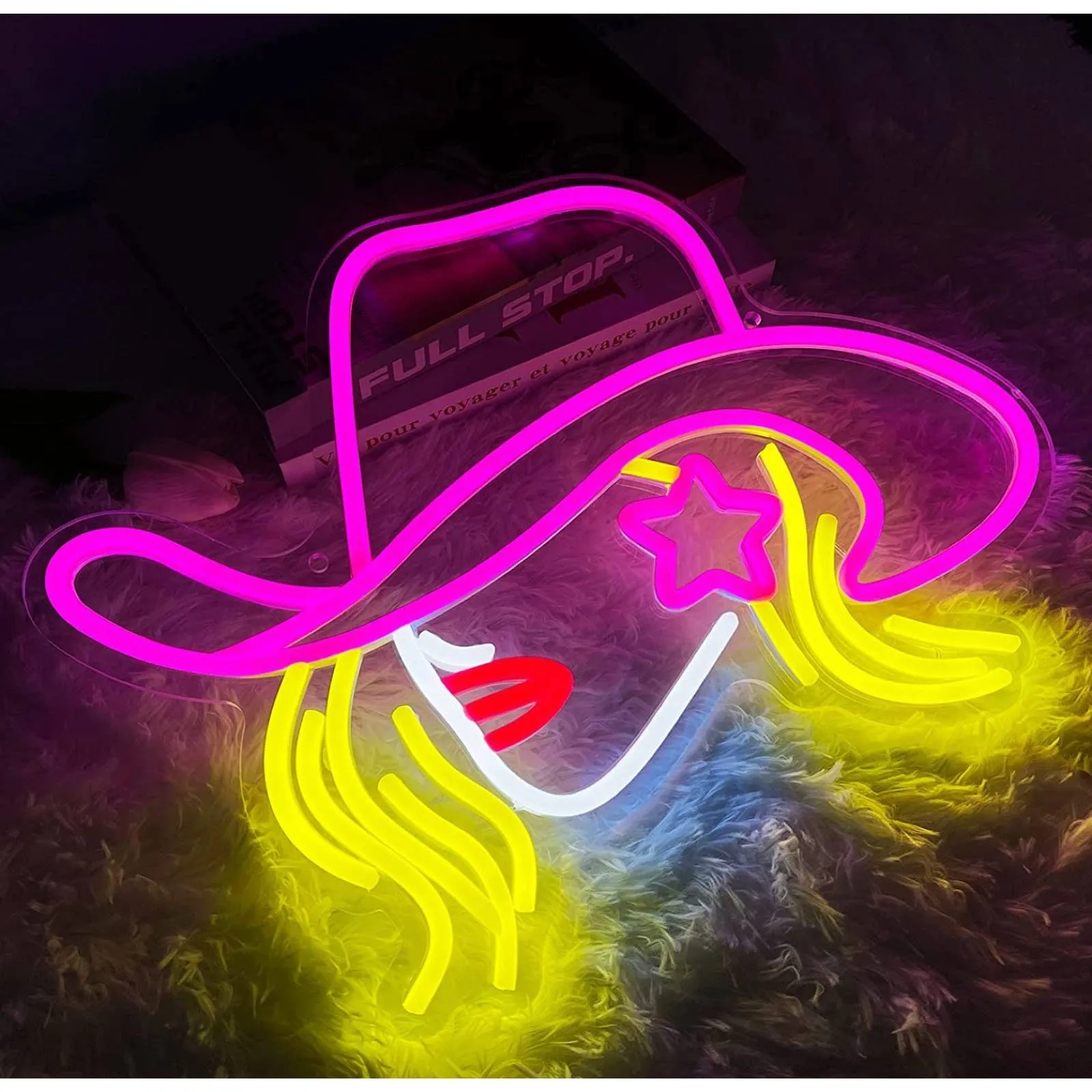 Fun Bright Pink Cowgirl Hat LED Night Light Room Wall Decoration