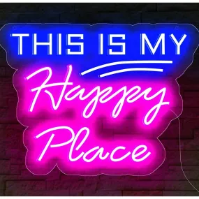 Fun Bright Vivid Blue / Pink This is my Happy Place LED Night Light Room Wall De