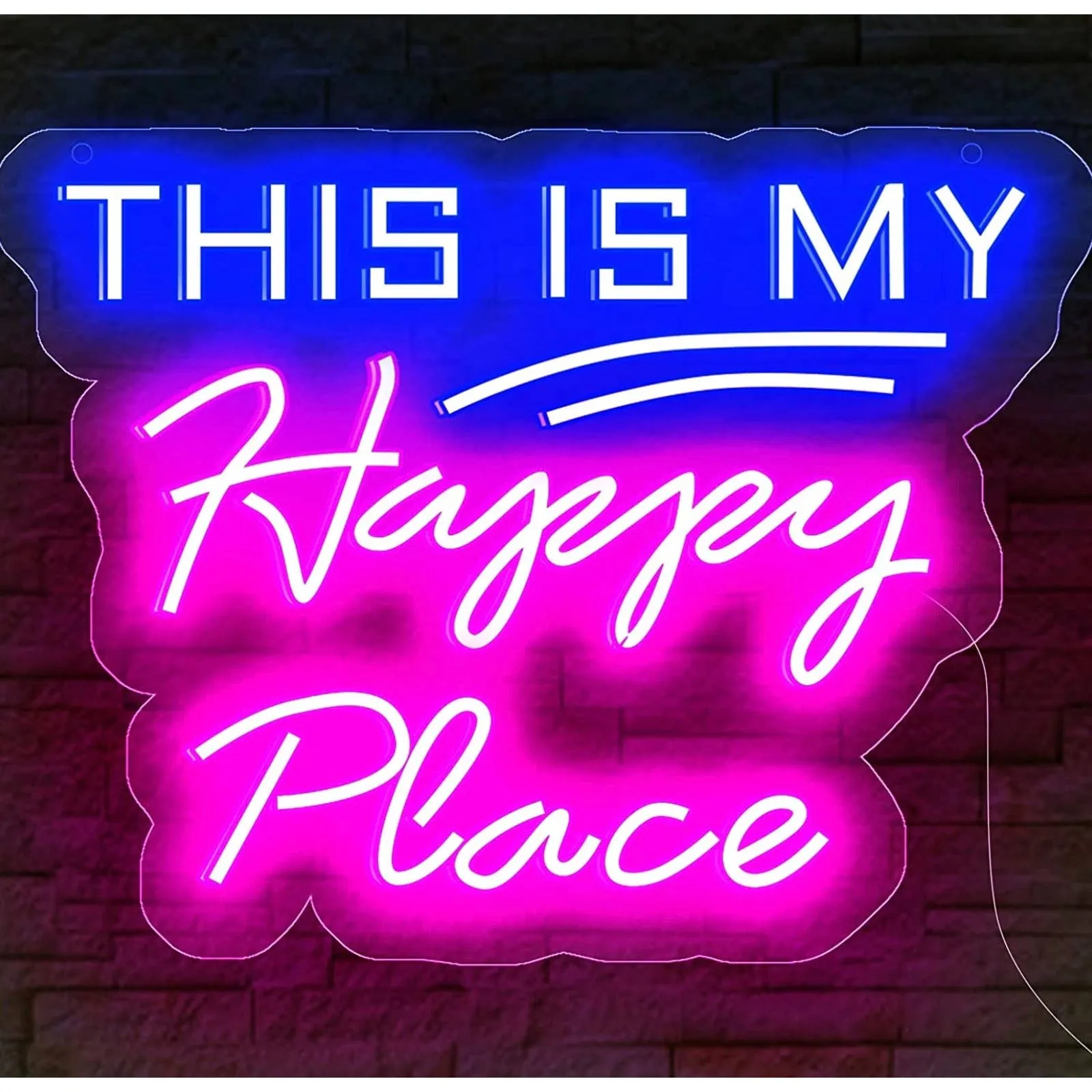 Fun Bright Vivid Blue / Pink This is my Happy Place LED Night Light Room Wall De