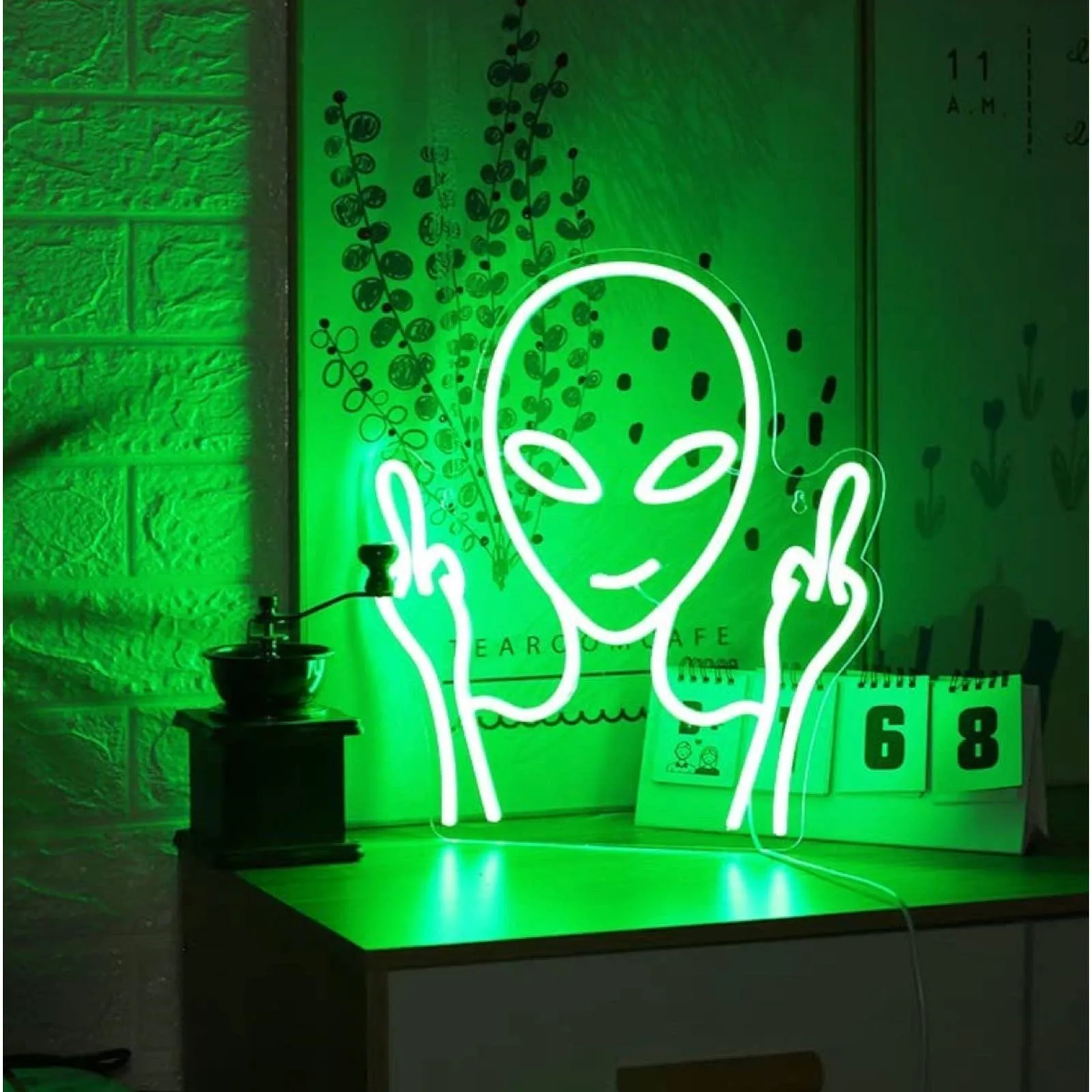 Funny Bright Green Bad Alien LED Night Light Room Wall UFO Decoration