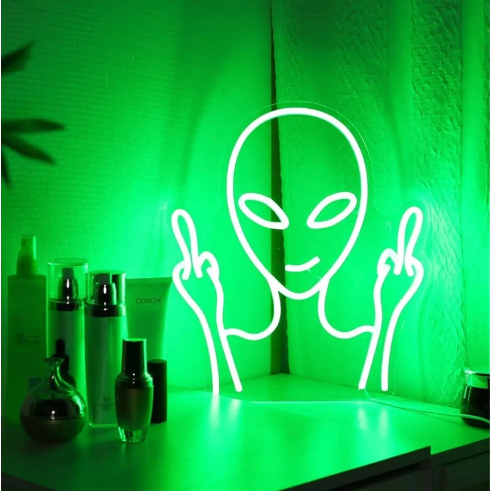 Funny Bright Green Bad Alien LED Night Light Room Wall UFO Decoration