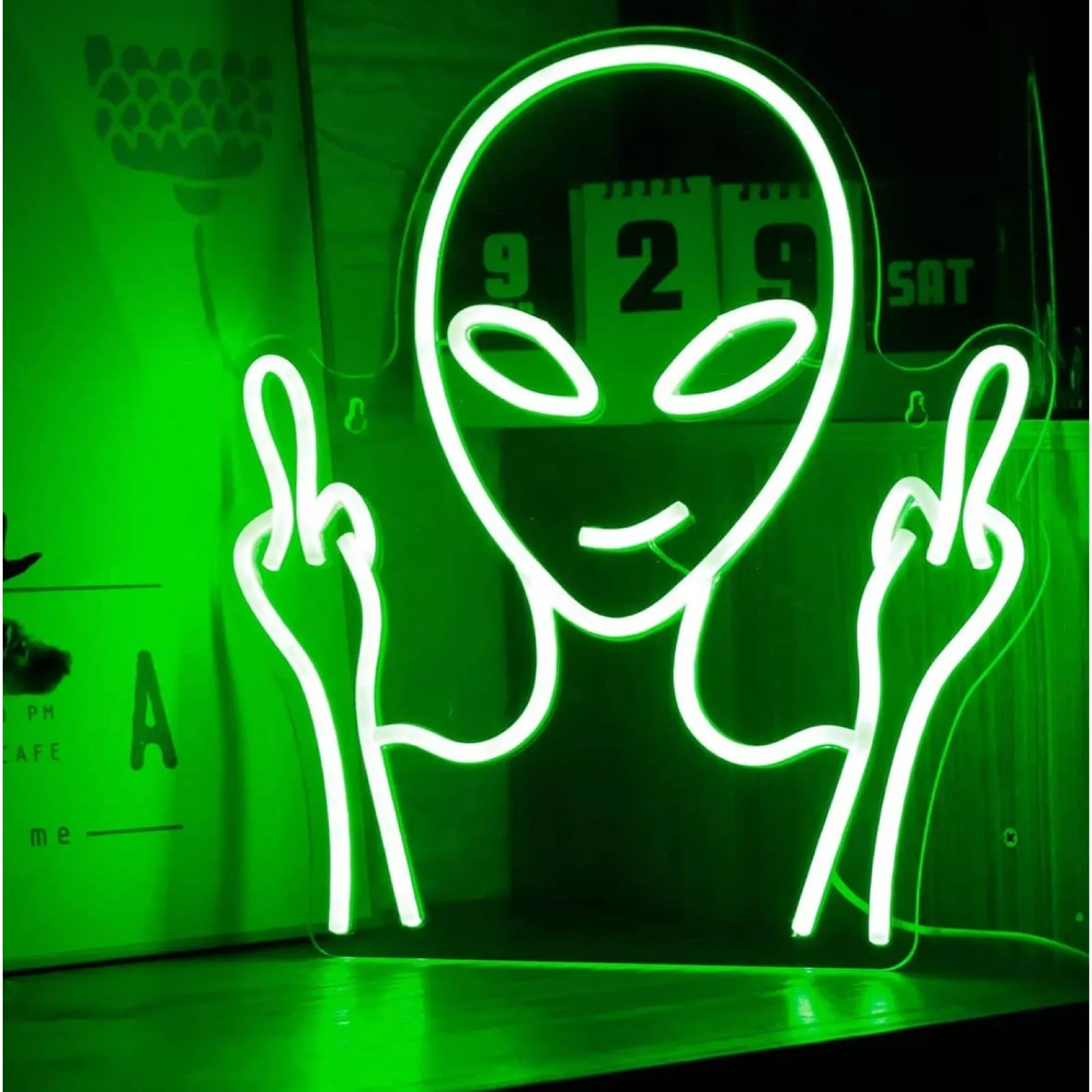 Funny Bright Green Bad Alien LED Night Light Room Wall UFO Decoration