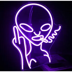 Funny Bright Purple Bad Alien LED Night Light Sign Room Wall Decoration