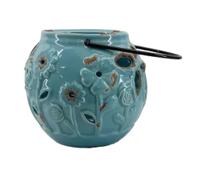 Garden Ceramic Distressed Blue Lantern