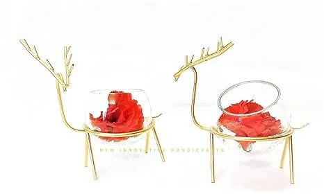 Glass Planter Holder Deer |Glass Pot| Glass Flower Pot| Glass Flower Round Vase Handmade for for Home Decor Round Shape Center Table Bedroom Living Room and Office Decoration (Set of 2) (Golden)