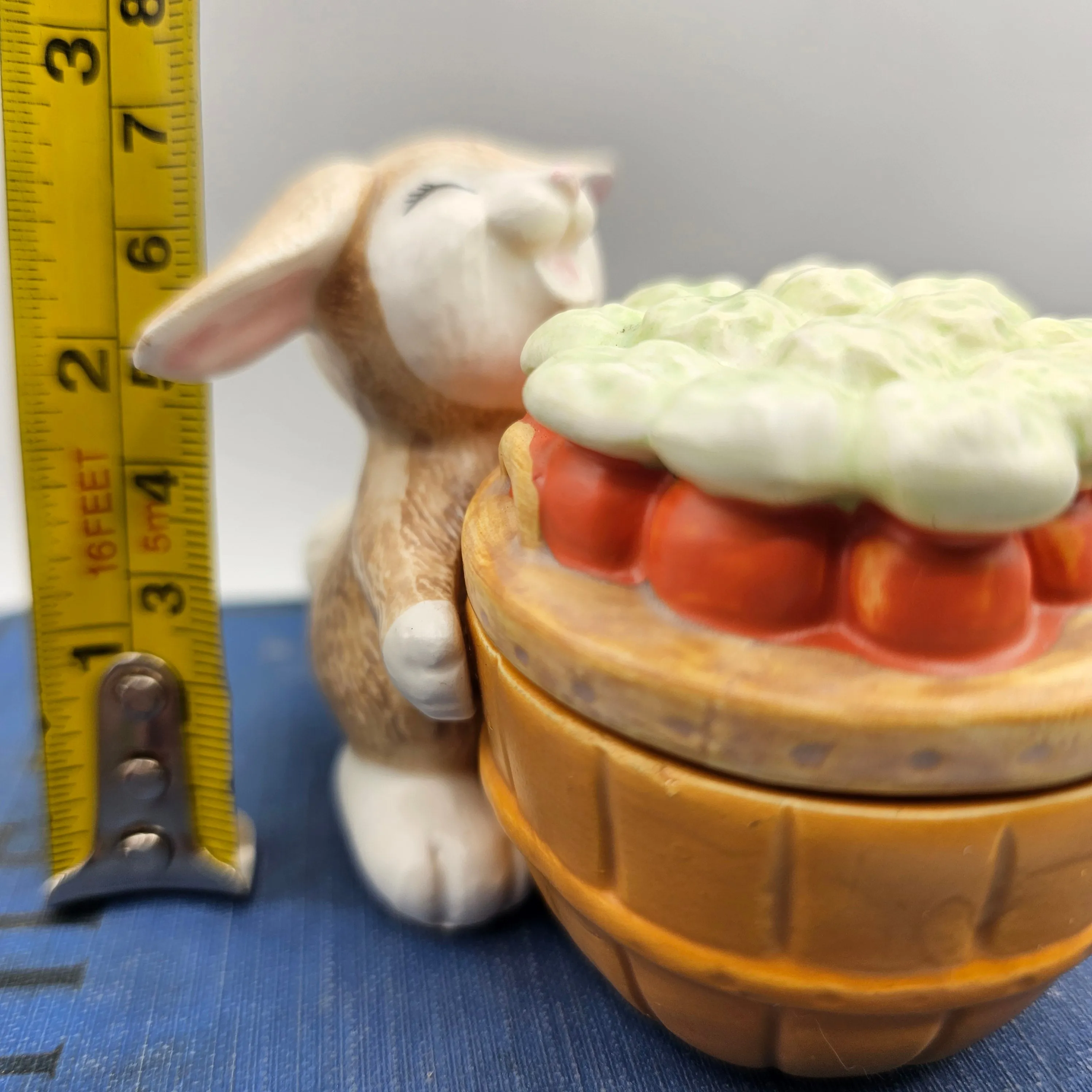 Happy Ears Bunny with Carrot Basket Ceramic Trinket Box