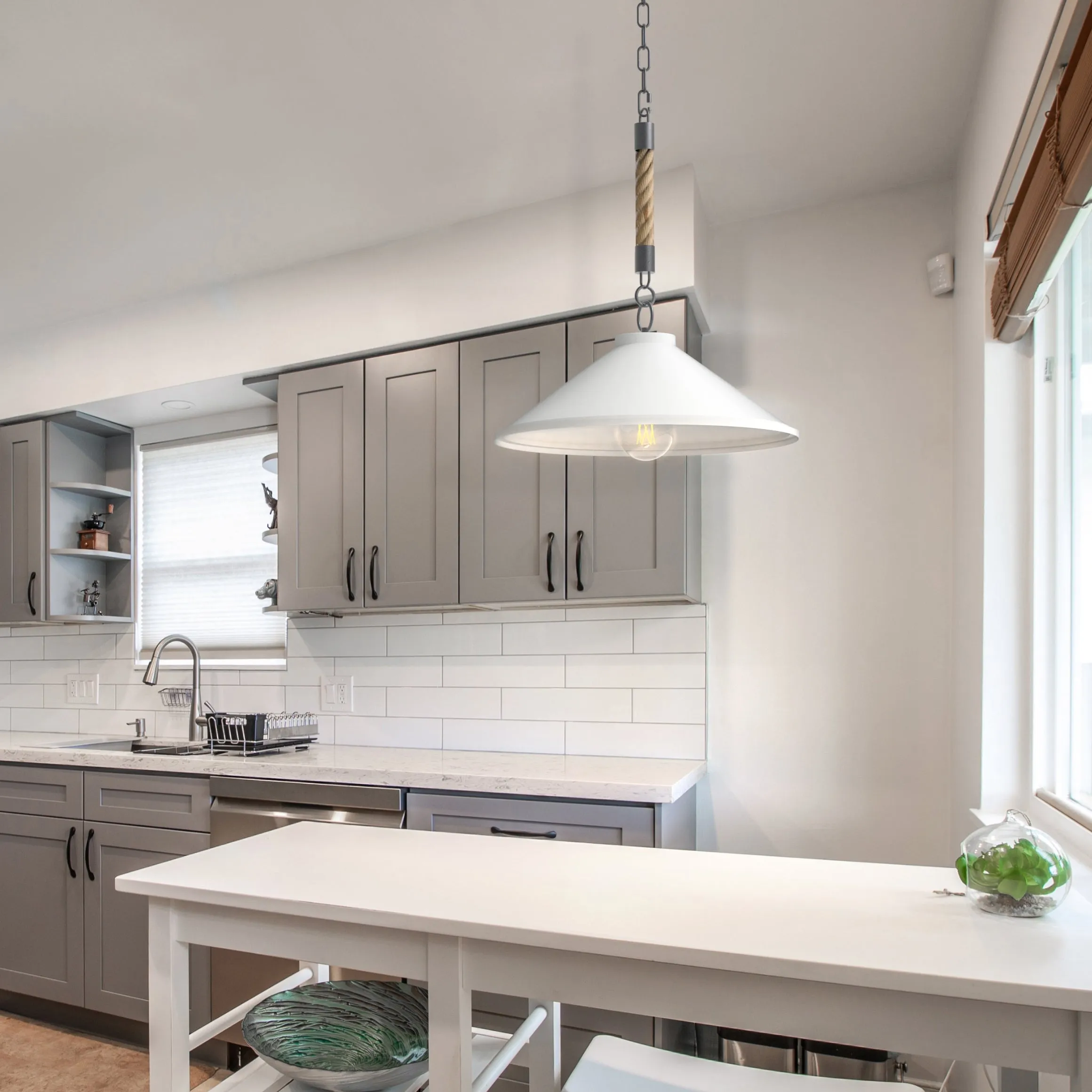 Harvest 1-Light Cone Pendant Light in Matte White