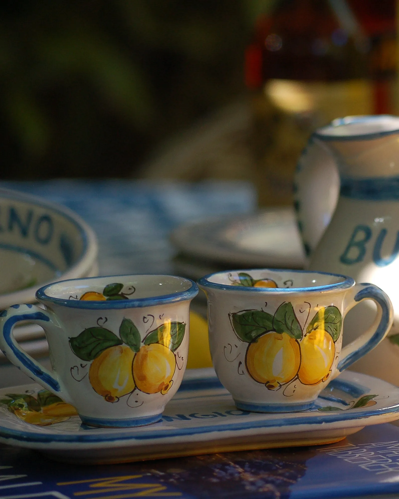 Italian ceramic breakfast Set - BUONGIORNO/ La Vita 'e piu bella con te,  lemon theme