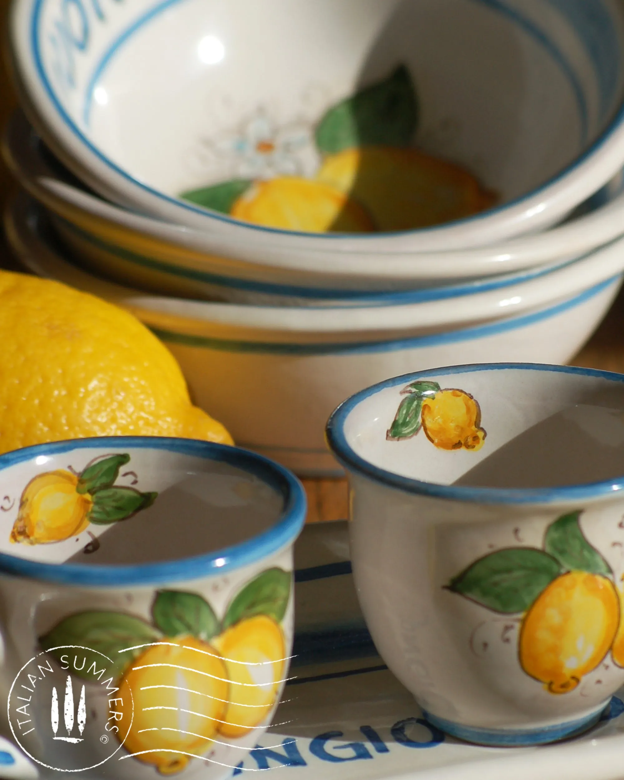 Italian ceramic breakfast Set - BUONGIORNO/ La Vita 'e piu bella con te,  lemon theme