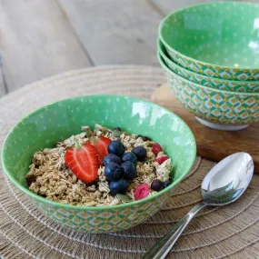 KitchenCraft Green Geometric Stoneware Serving Bowl | 6 x 3 inches