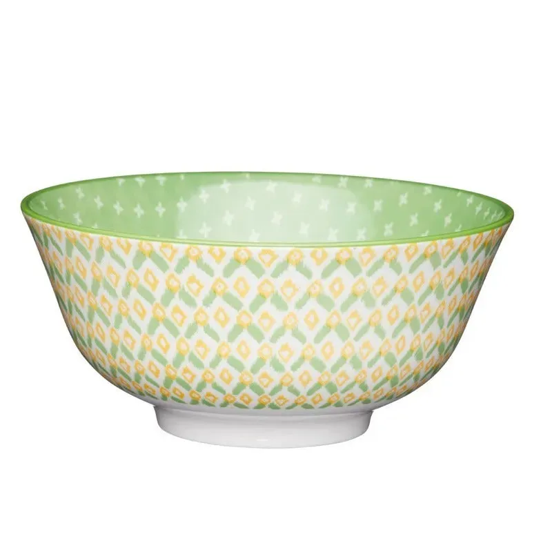 KitchenCraft Green Geometric Stoneware Serving Bowl | 6 x 3 inches