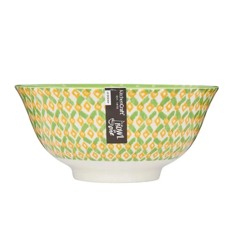 KitchenCraft Green Geometric Stoneware Serving Bowl | 6 x 3 inches
