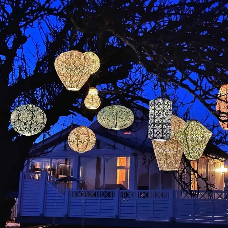 Lantern Round 20cm - Grey Blue Folia
