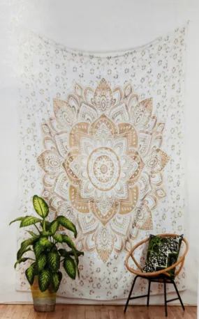 Lotus Flower Tapestry Golden