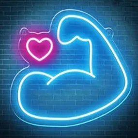 Lovely Bright Blue  Exercise Muscle Arm Heart LED Night Light Room Wall Decorati