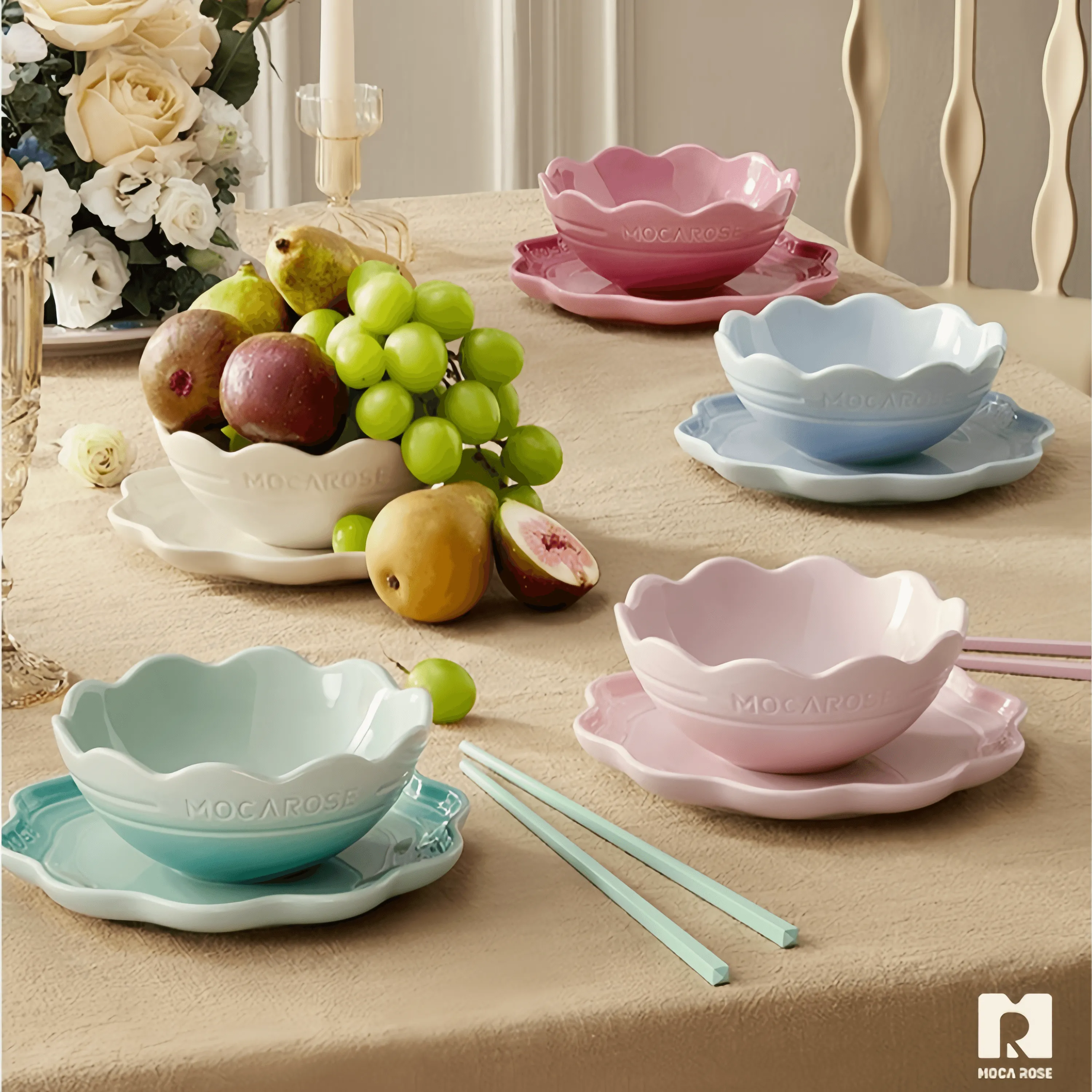Mocarose Bowls & Plates & Elegance Dinnerware Set