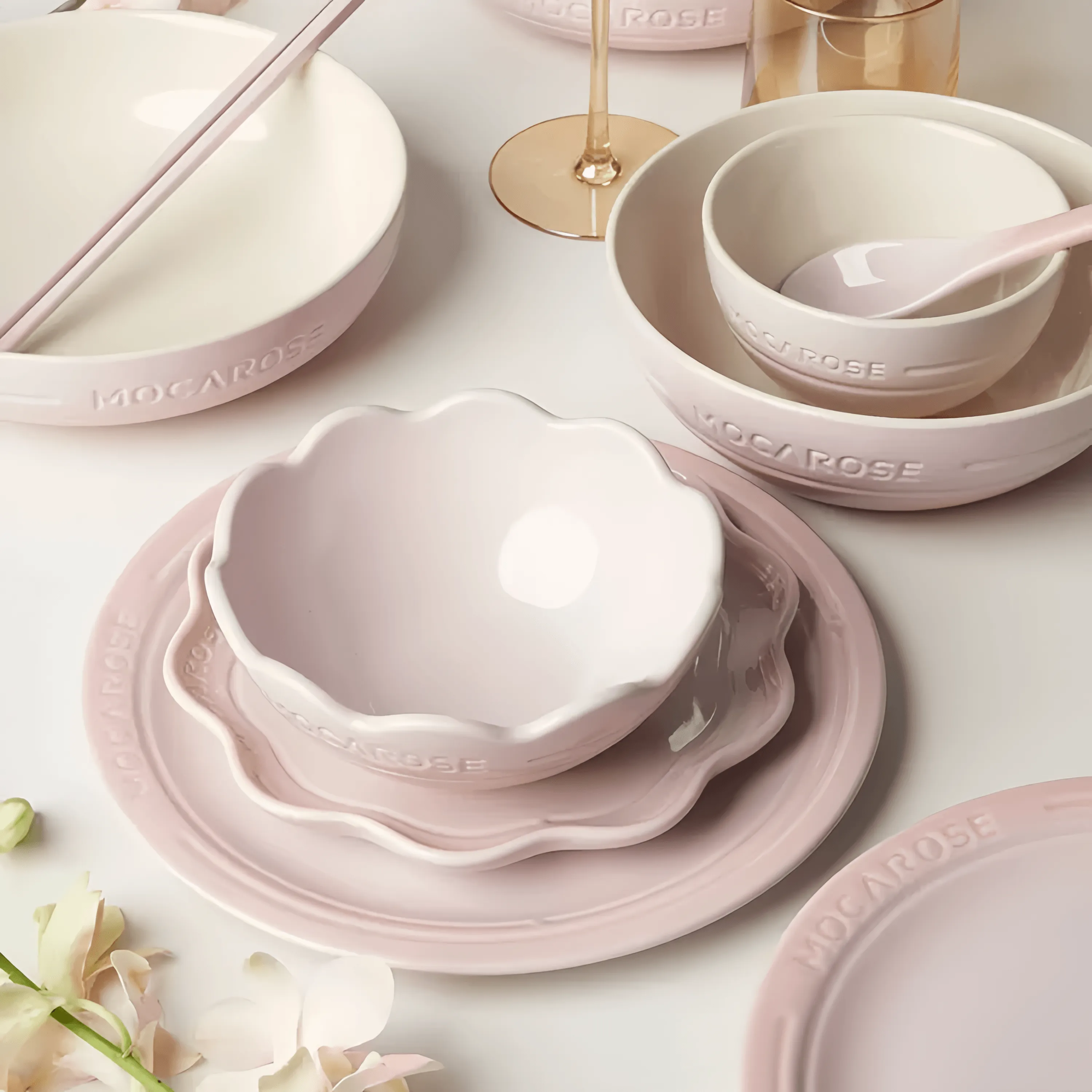 Mocarose Bowls & Plates & Elegance Dinnerware Set