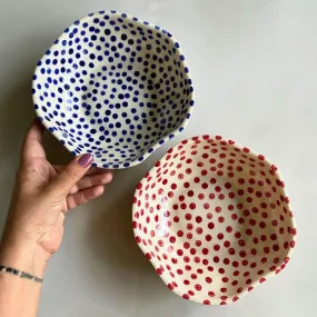 Mosha Polka Blue & Red Serving Bowl (500 ML) - Set of Two