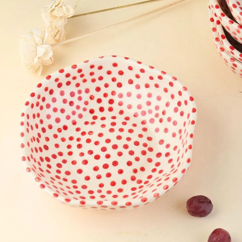 Mosha Polka Blue & Red Serving Bowl (500 ML) - Set of Two