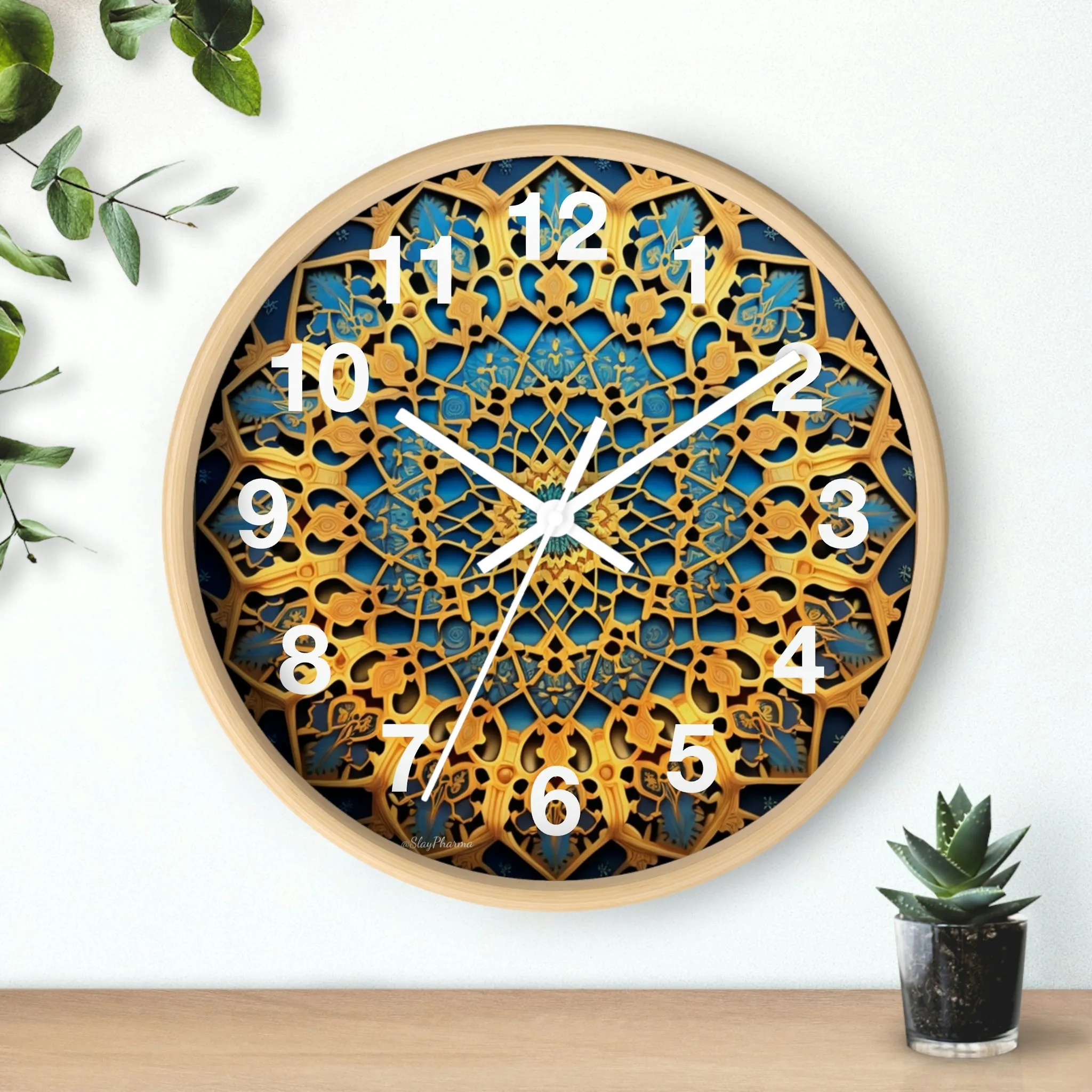 Muqarnas pattern Wall Clock w/ numbers