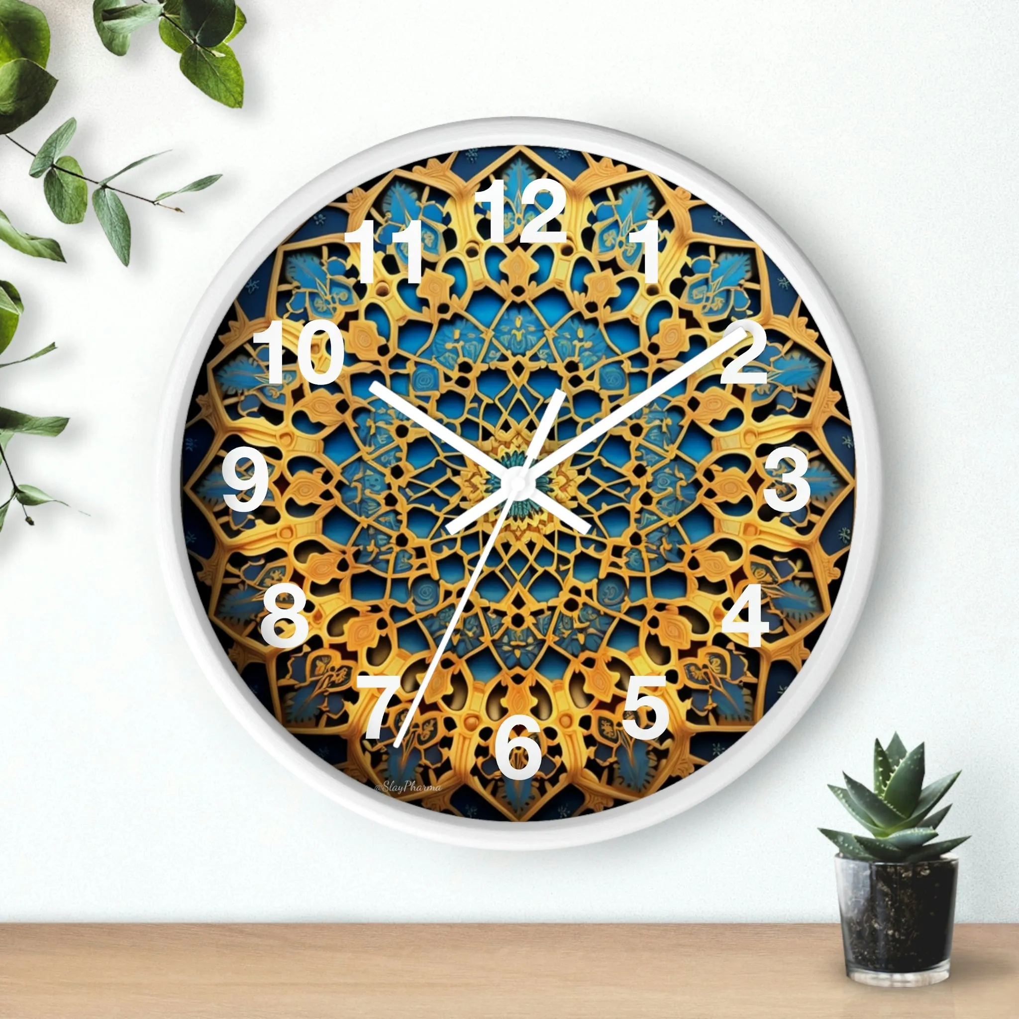Muqarnas pattern Wall Clock w/ numbers