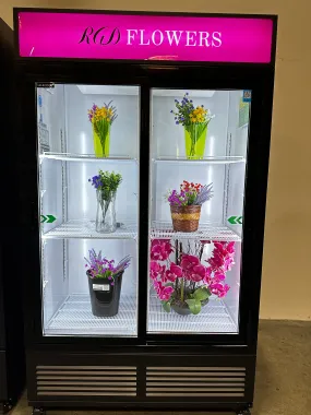 NAFCOOL FLORAL TWO SECTION GLASS DOOR REFRIGERATOR 47.2'' SLIDING DOOR GDR47(S)