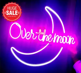 Neon Light Over the Moon Romantic LED Wall Sign for Home Decor