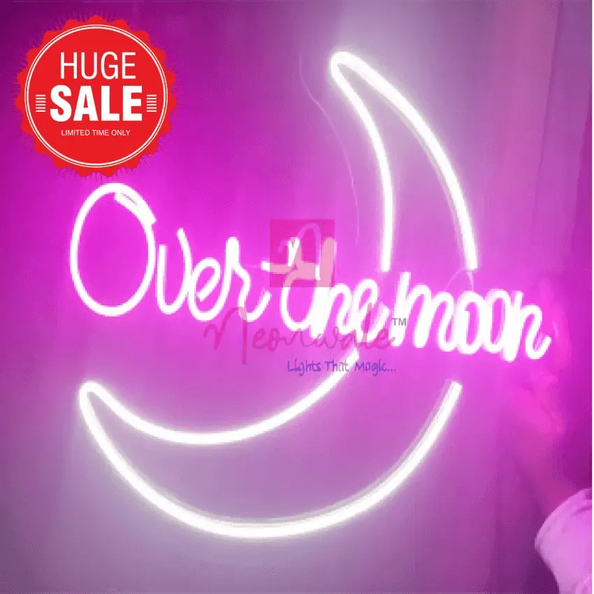 Neon Light Over the Moon Romantic LED Wall Sign for Home Decor