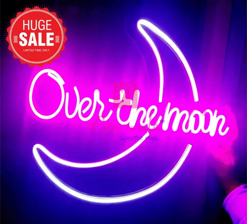 Neon Light Over the Moon Romantic LED Wall Sign for Home Decor