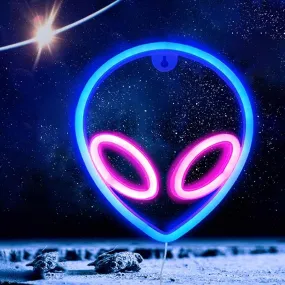 New YouOKLight neon signs for wall decor. alien neon lights signs,led neon signs wall mount USB or battery powered with On/off Switch,light up for home,kids room,children‘s day,pink inside,blue outside.