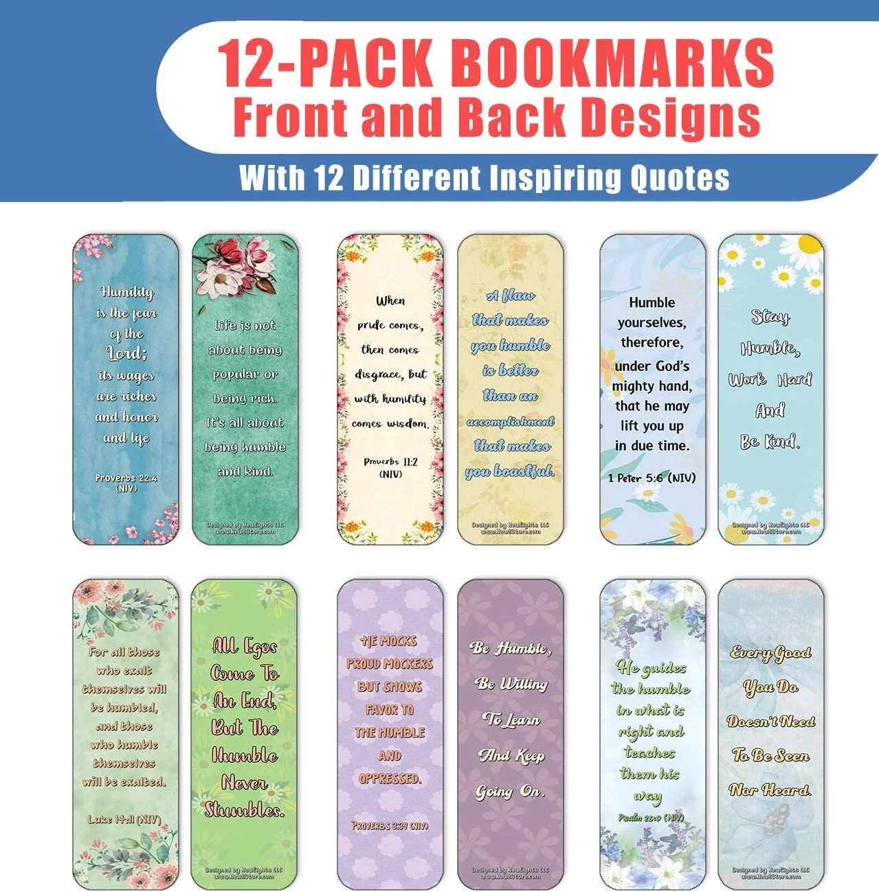 NewEights Famous Verses and Quotes on Humility (12-Pack) – Daily Motivational Card Set – Collection Set Book Page Clippers – Ideal for Church Events