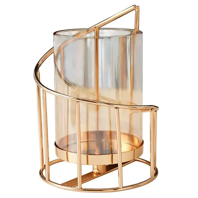 Next In Crafts Metal Geometric Designer Gold Pillar Flower Vase with Removable Glass Modern Design Decorative for Table Top (Pack of 1)