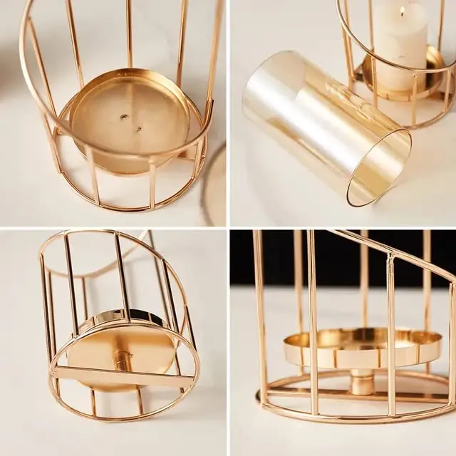 Next In Crafts Metal Geometric Designer Gold Pillar Flower Vase with Removable Glass Modern Design Decorative for Table Top (Pack of 1)