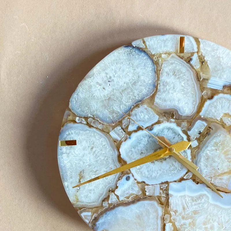 Obelia Handcrafted Agate Wall Clock - White