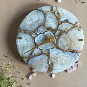 Obelia Handcrafted Agate Wall Clock - White