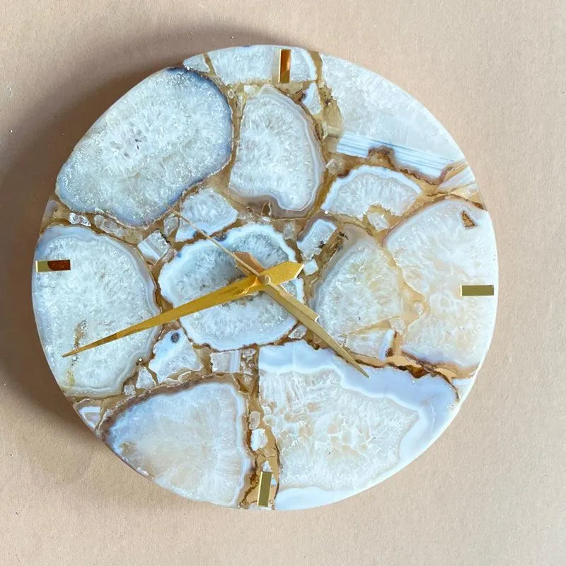 Obelia Handcrafted Agate Wall Clock - White
