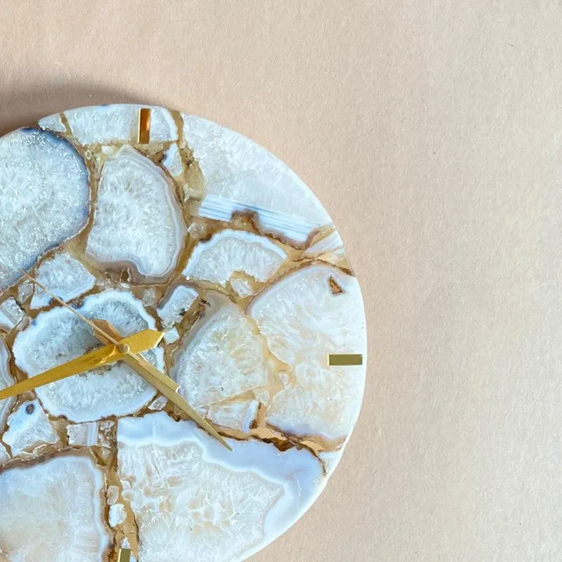 Obelia Handcrafted Agate Wall Clock - White