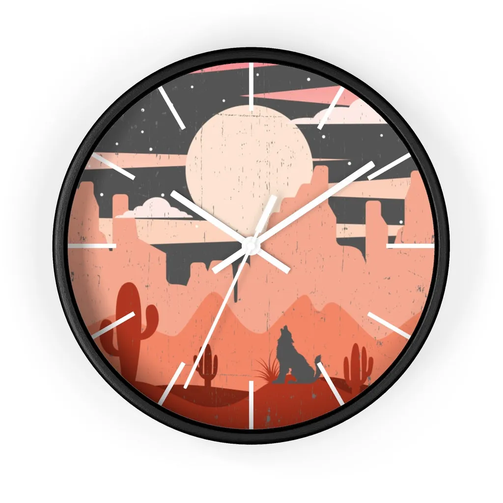 Pastel Howling Wolf Desert Wall Clock