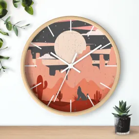 Pastel Howling Wolf Desert Wall Clock