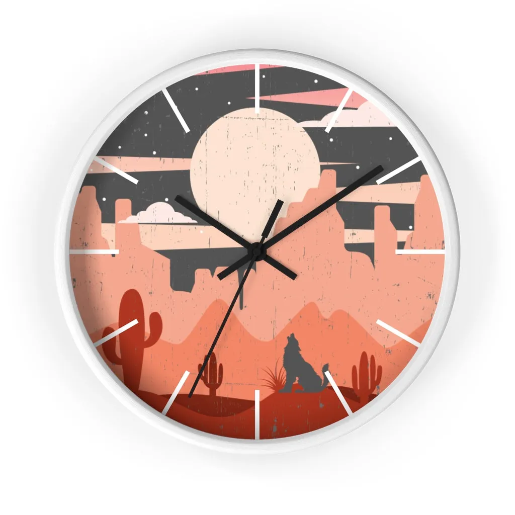 Pastel Howling Wolf Desert Wall Clock