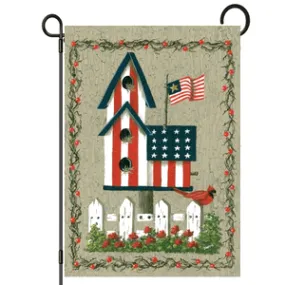 Patriotic Birdhouse Applique garden flag