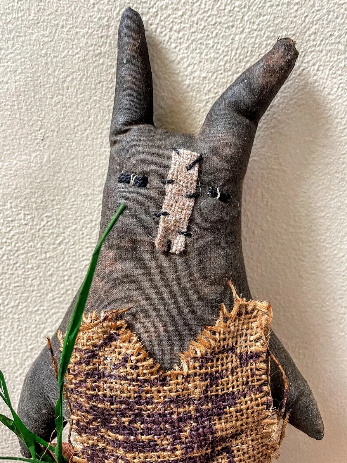 Primitive Easter Spring Flopsy Chocolate Bunny Doll 12" w/ Carrot Handcrafted