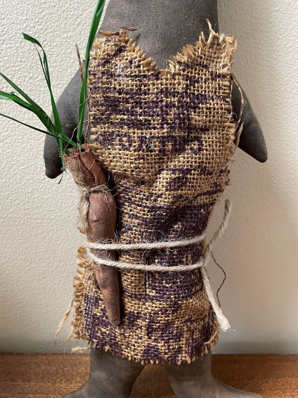 Primitive Easter Spring Flopsy Chocolate Bunny Doll 12" w/ Carrot Handcrafted