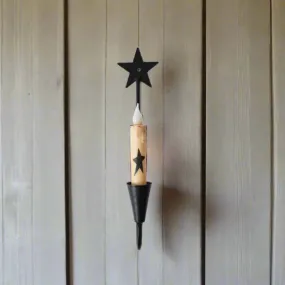 Primitive Rustic Black Iron Star Taper Wall Sconce 9"