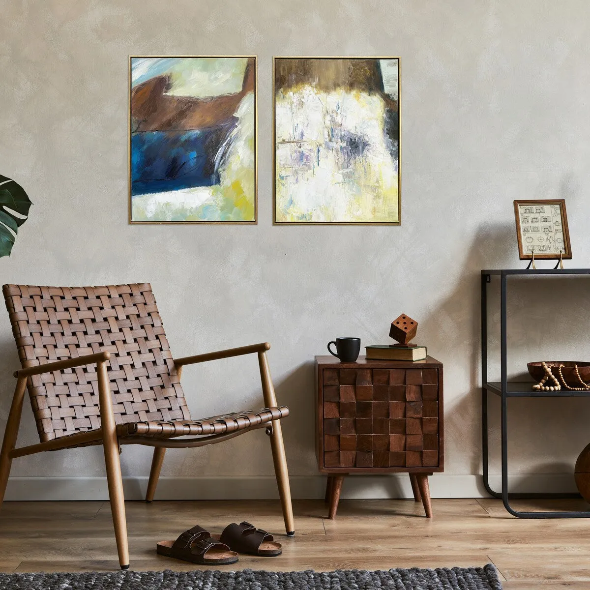 "Earthen Harmony" Abstract Hand Painted Floating Framed Canvas Wall Art Print 2 Piece Set, 24x36 Inches Overall