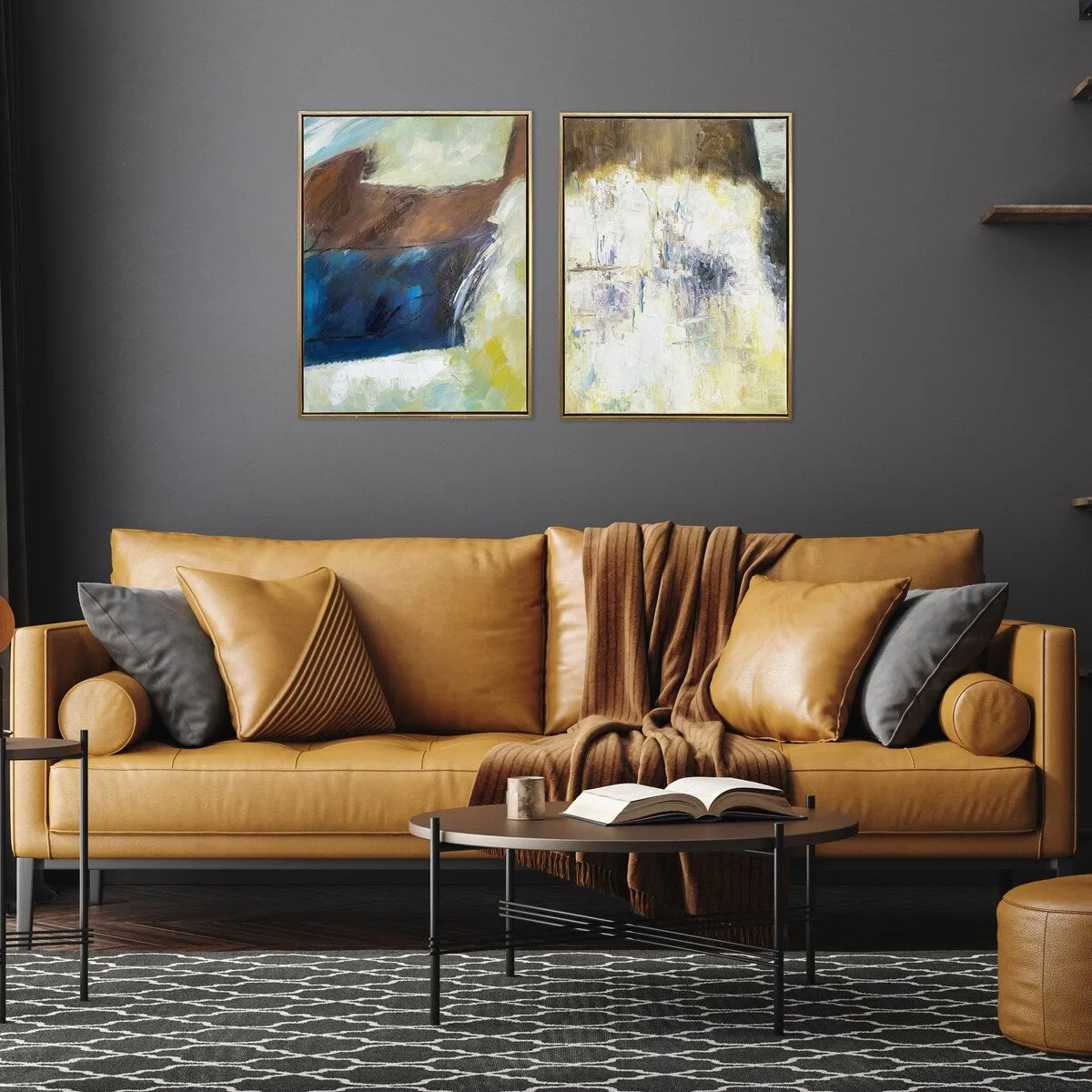 "Earthen Harmony" Abstract Hand Painted Floating Framed Canvas Wall Art Print 2 Piece Set, 24x36 Inches Overall
