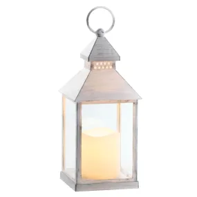 Rustic White Lantern Candle With LED Pillar