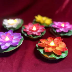 Set of 6 Water-Sensitive Floating Diyas with Lotus Flower Design - Smokeless and Flameless LED Candles for Pools, Ponds, Glass Water Bowls, Diwali Decorations, and Home Decor. (3)